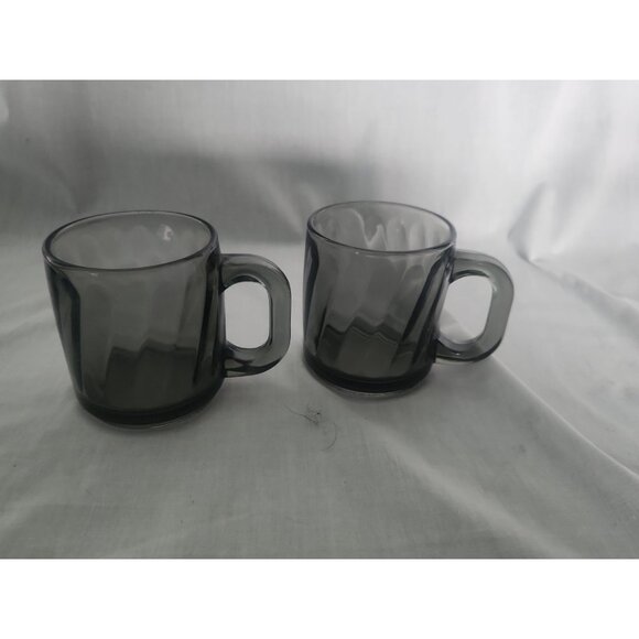 Pair of Vintage Libbey Smoke Gray Swirl Glass 7" Plate & Mug Lunch Dessert - Picture 3 of 11